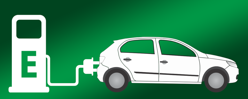The electric car market. The photo illustrates the need to recharge the battery of an electric car.