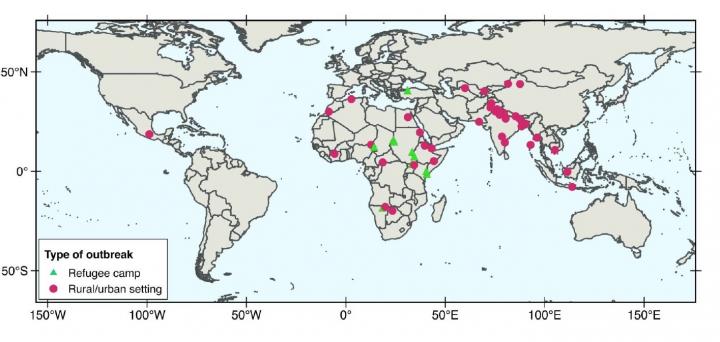 The map of the areas at risk Hepatitis E