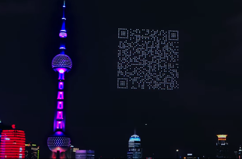 Watch: Drones create giant QR code to 'Rickroll' the city of